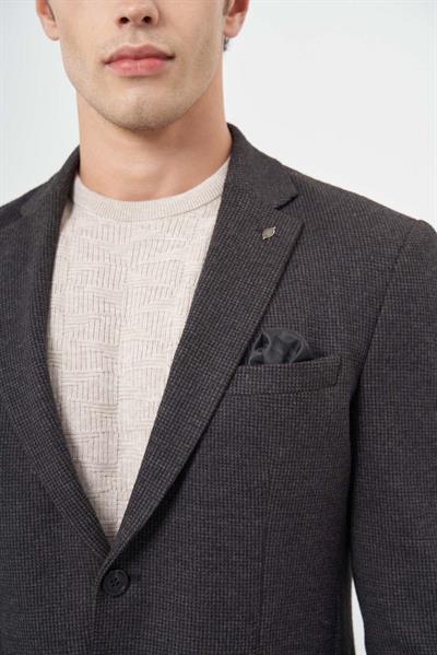 Siyah Örme Mono Yaka 6 Drop Slim Fit Ceket 1002245151