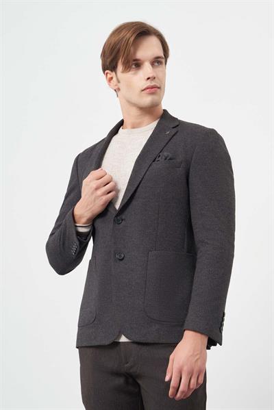 Siyah Örme Mono Yaka 6 Drop Slim Fit Ceket 1002245151