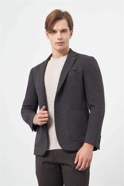 Siyah Örme Mono Yaka 6 Drop Slim Fit Ceket 1002245151