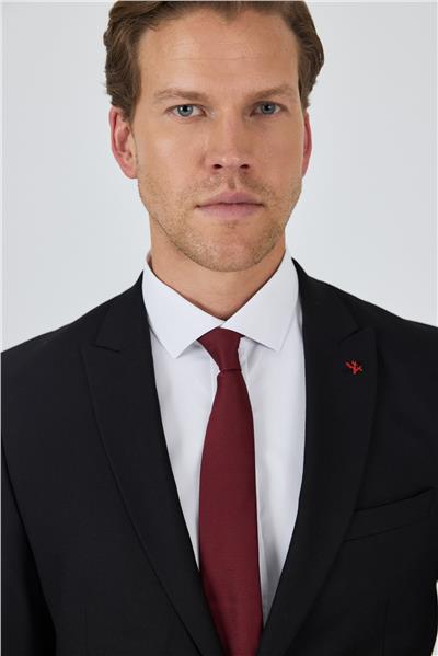 Siyah Kırlangıç Yaka Astarlı Çift Yırtmaç Esnek 6 Drop Slim Fit Classic Takım Elbise 1001250162