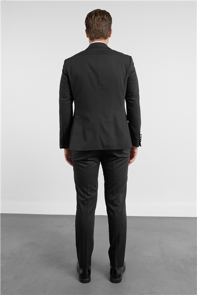Siyah Kılıç Yaka Düz Desen 6 Drop Slim Fit Esnek Takım Elbise 1001260203