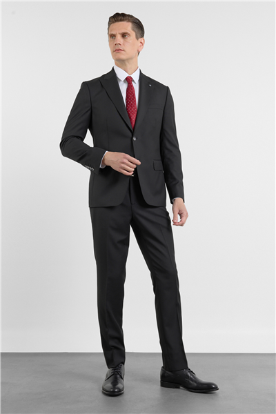 Siyah Kılıç Yaka Düz Desen 6 Drop Slim Fit Esnek Takım Elbise 1001260153
