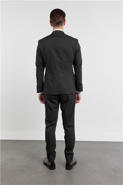 Siyah Kılıç Yaka Düz Desen 6 Drop Slim Fit Esnek Yelekli Damatlık Takım Elbise 1001260290