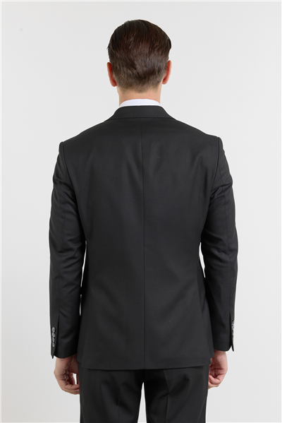 Siyah Kılıç Yaka Düz Desen 6 Drop Slim Fit Esnek Takım Elbise 1001260153