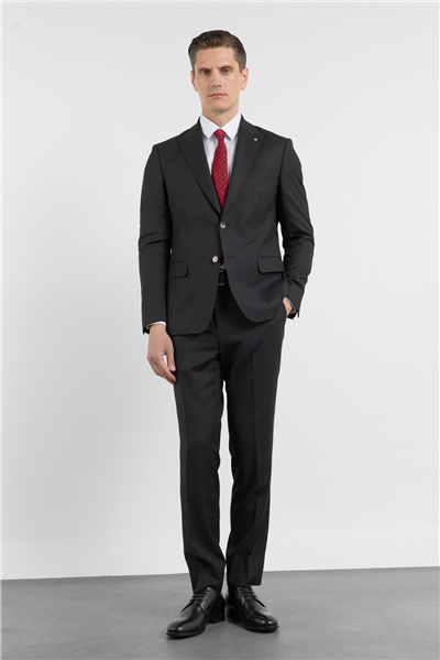 Siyah Kılıç Yaka Düz Desen 6 Drop Slim Fit Esnek Takım Elbise 1001260153