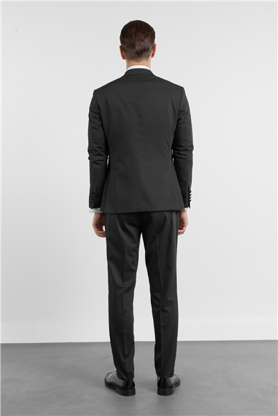 Siyah Kılıç Yaka Düz Desen 6 Drop Slim Fit Esnek Yelekli Damatlık Takım Elbise 1001260293