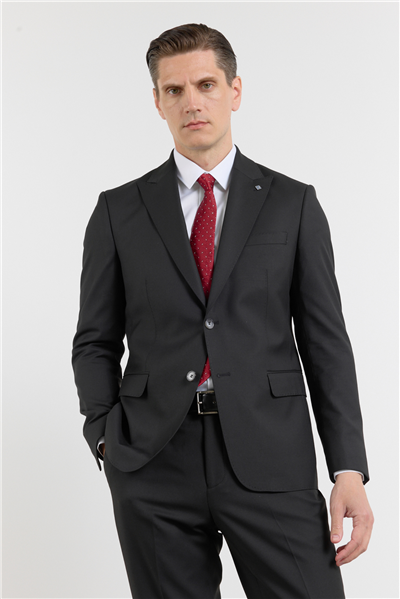 Siyah Kılıç Yaka Düz Desen 6 Drop Slim Fit Esnek Takım Elbise 1001260153