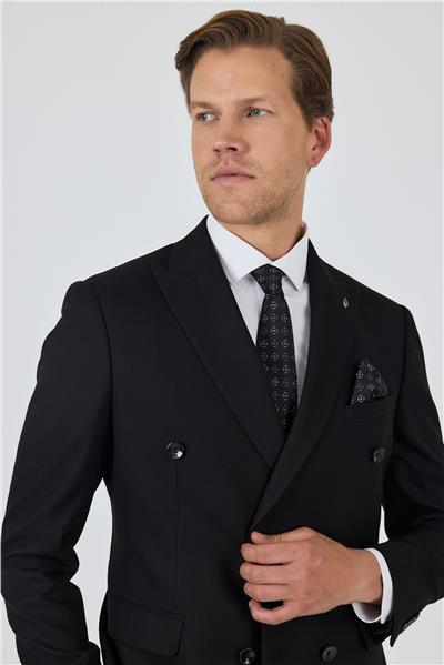 Siyah Kılıç Yaka Düz Kruvaze Classic Esnek Slim Fit Takım Elbise 1001250172