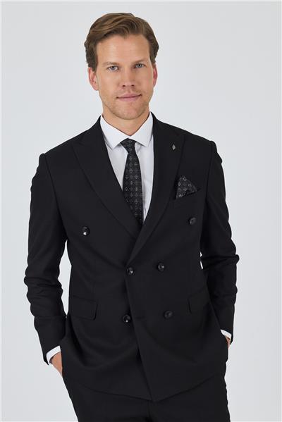 Siyah Kılıç Yaka Düz Kruvaze Classic Esnek Slim Fit Takım Elbise 1001250172