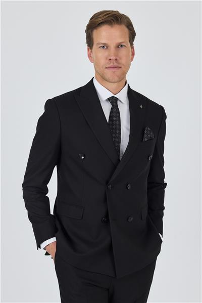 Siyah Kılıç Yaka Düz Kruvaze Classic Esnek Slim Fit Takım Elbise 1001250172