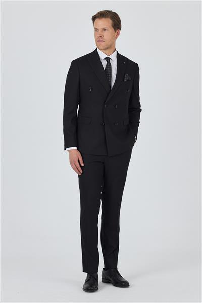 Siyah Kılıç Yaka Düz Kruvaze Classic Esnek Slim Fit Takım Elbise 1001250172
