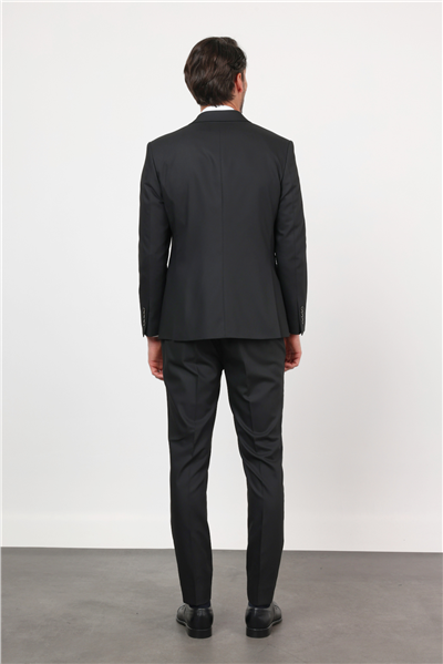 Siyah Kılıç Yaka Kendinden Desenli 6 Drop Slim Fit Esnek Takım Elbise 1001260159