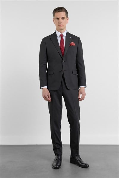 Siyah Kılıç Yaka Kendinden Desenli 6 Drop Slim Fit Esnek Takım Elbise 1001260158