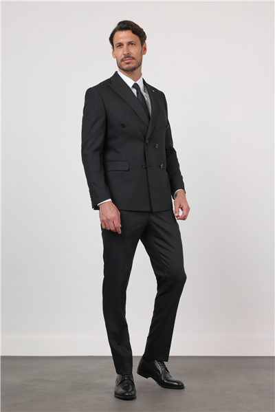 Siyah Kılıç Yaka Kendinden Desenli 6 Drop Slim Fit Esnek Takım Elbise 1001260159