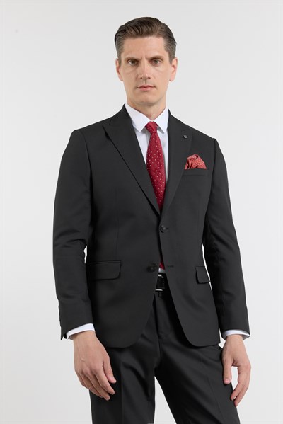 Siyah Kılıç Yaka Kendinden Desenli 6 Drop Slim Fit Esnek Takım Elbise 1001260158