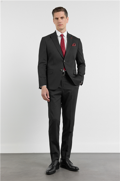 Siyah Kırlangıç Yaka 6 Drop Slim Fit Tam Astar Esnek Takım Elbise 1001260160