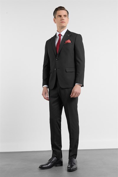 Siyah Kılıç Yaka Kendinden Desenli 6 Drop Slim Fit Esnek Takım Elbise 1001260158