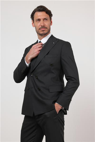 Siyah Kılıç Yaka Kendinden Desenli 6 Drop Slim Fit Esnek Takım Elbise 1001260159