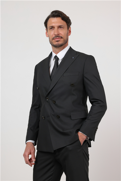 Siyah Kılıç Yaka Kendinden Desenli 6 Drop Slim Fit Esnek Takım Elbise 1001260159
