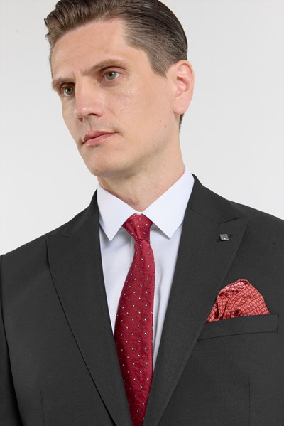 Siyah Kılıç Yaka Kendinden Desenli 6 Drop Slim Fit Esnek Takım Elbise 1001260158