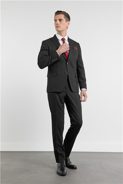 Siyah Kırlangıç Yaka 6 Drop Slim Fit Tam Astar Esnek Takım Elbise 1001260160