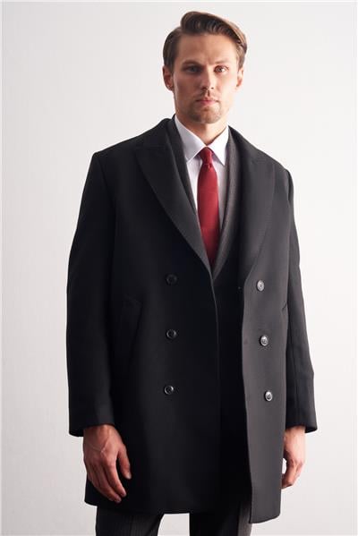 Siyah Kılıç Yaka Kruvaze Comfort Fit Esnek Classic Kaban 1008255164