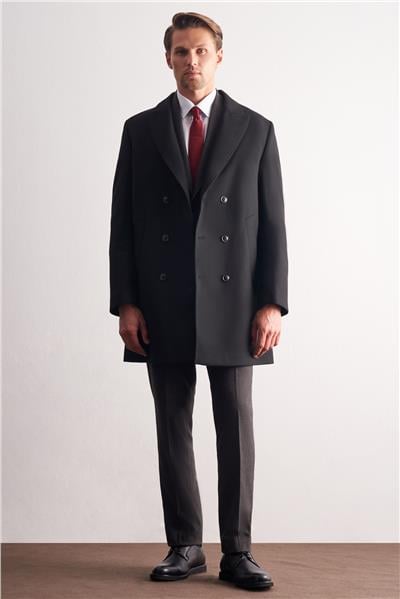 Siyah Kılıç Yaka Kruvaze Comfort Fit Esnek Classic Kaban 1008255164