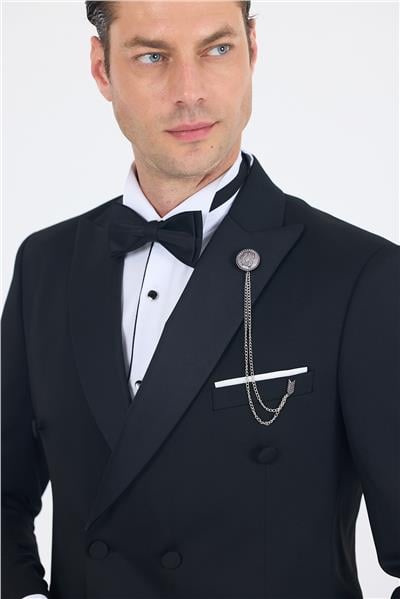Siyah Kılıç Yaka Kruvaze Slim Fit Ceremony Takım Elbise 1001250203