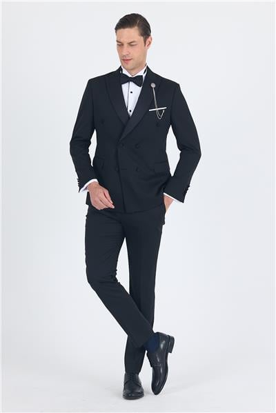 Siyah Kılıç Yaka Kruvaze Slim Fit Ceremony Takım Elbise 1001250203