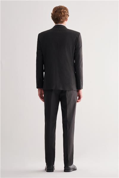 Siyah Kılıç Yaka Tam Astar 6 Drop Slim Fit Esnek Kruvaze  Takım Elbise 1001255152
