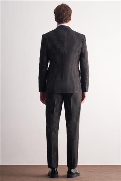 Siyah Kırlangıç Yaka Çizgili Kruvaze 6 Drop Slim Fit Tam Astar Esnek Takım Elbise 1001255153