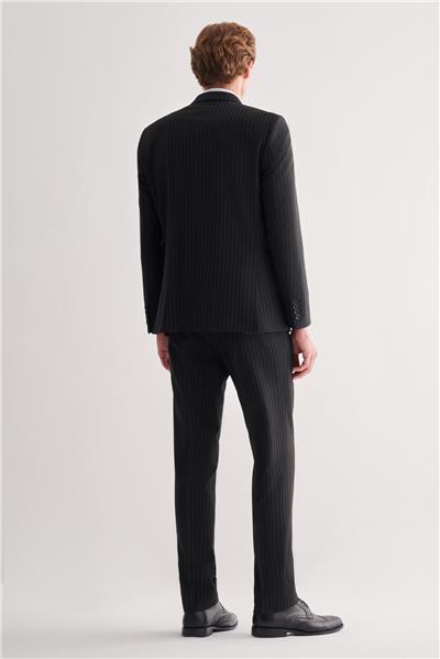 Siyah Kılıç Yaka Tam Astar 6 Drop Slim Fit Esnek Kruvaze  Takım Elbise 1001255154