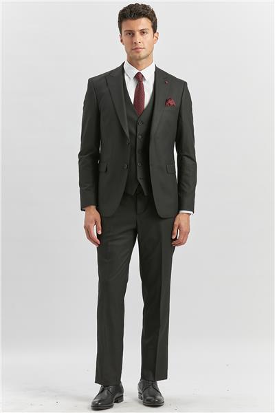 Siyah Kırlangıç Yaka Astarlı Yelekli 6 Drop Slim Fit Dar Kesim Klasik Takım Elbise 1001240179
