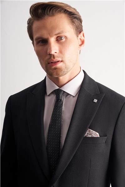 Siyah Kırlangıç Yaka Çizgili Desen Esnek 6 Drop Slim Fit Classic Takım Elbise 1001255164