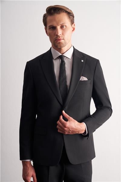 Siyah Kırlangıç Yaka Çizgili Desen Esnek 6 Drop Slim Fit Classic Takım Elbise 1001255164