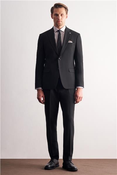 Siyah Kırlangıç Yaka Çizgili Desen Esnek 6 Drop Slim Fit Classic Takım Elbise 1001255164