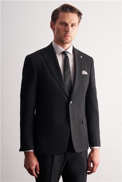 Siyah Kırlangıç Yaka Çizgili Desen Esnek 6 Drop Slim Fit Classic Takım Elbise 1001255164