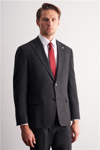 Siyah Kırlangıç Yaka Çizgili Desen Kruvaze Esnek 6 Drop Slim Fit Classic Takım Elbise 1001255165