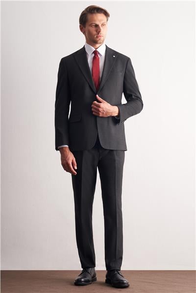 Siyah Kırlangıç Yaka Çizgili Desen Kruvaze Esnek 6 Drop Slim Fit Classic Takım Elbise 1001255165