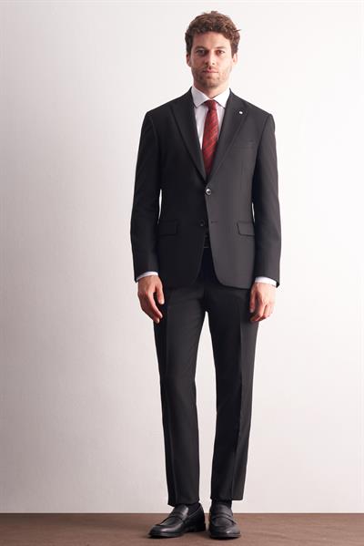 Siyah Kırlangıç Yaka Çizgili Desen Slim Fit 6 Drop Takım Elbise 1001255166