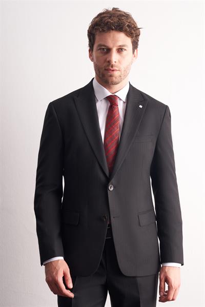 Siyah Kırlangıç Yaka Çizgili Desen Slim Fit 6 Drop Takım Elbise 1001255166