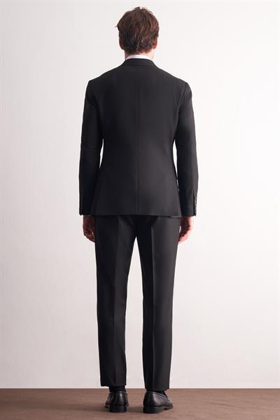 Siyah Kırlangıç Yaka Çizgili Desen Slim Fit 6 Drop Takım Elbise 1001255166