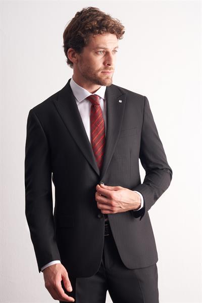 Siyah Kırlangıç Yaka Çizgili Desen Slim Fit 6 Drop Takım Elbise 1001255166