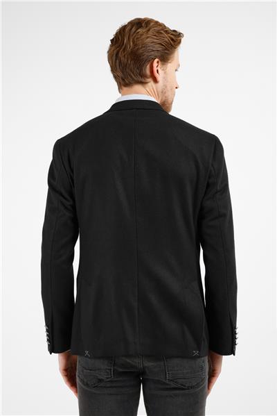 Siyah Kırlangıç Yaka Düz Slim Fit 6 Drop Ceket 1002255159