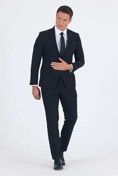 Siyah Kırlangıç Yaka Düz Slim Fit 6 Drop Takım Elbise 1001260011