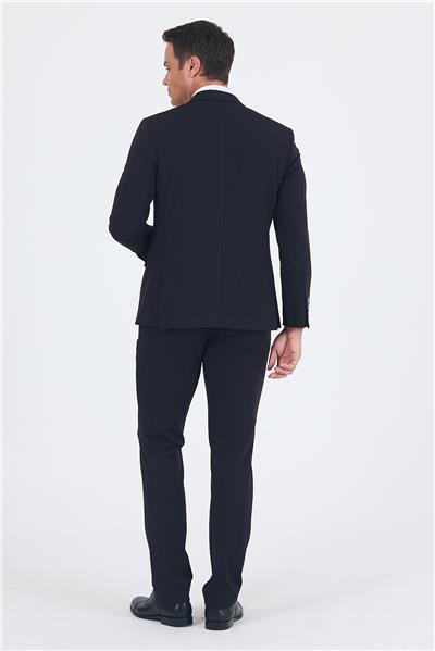 Siyah Kırlangıç Yaka Örme Beli Lastikli 6 Drop Slim Fit Kelebek Astar Esnek Takım Elbise 1001250176