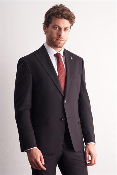 Siyah Kırlangıç Yaka Kendinden Desenli Esnek Bel Slim Fit 6 Drop Takım Elbise 1001255167