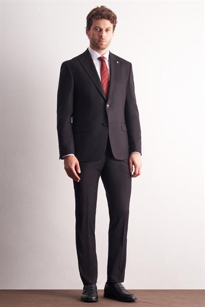 Siyah Kırlangıç Yaka Kendinden Desenli Esnek Bel Slim Fit 6 Drop Takım Elbise 1001255167