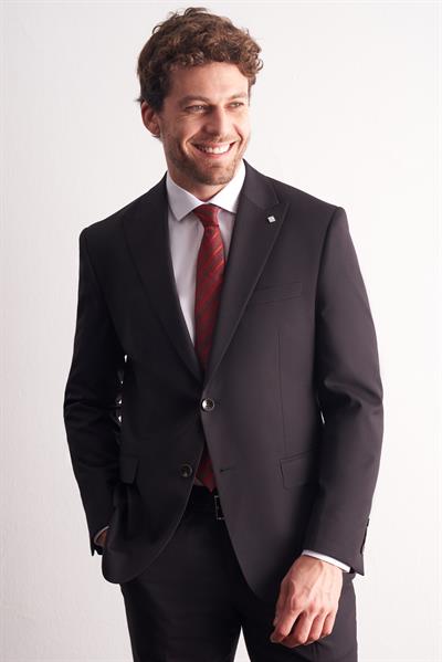 Siyah Kırlangıç Yaka Kendinden Desenli Esnek Bel Slim Fit 6 Drop Takım Elbise 1001255167