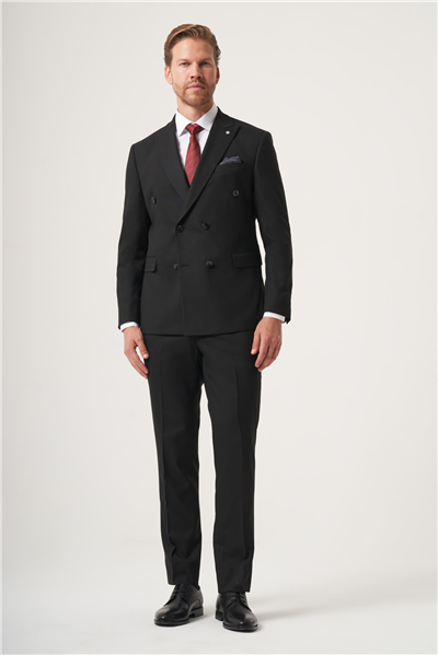 Siyah Kırlangıç Yaka Kruvaze 6 Drop Slim Fit Tam Astar Esnek Takım Elbise 1001260180